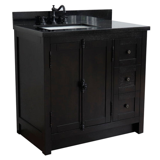 Bellaterra Home Plantation 37" 2-Door 3-Drawer Brown Ash Freestanding Vanity Set With Ceramic Left Offset Undermount Rectangular Sink and Black Galaxy Top