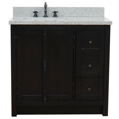 Bellaterra Home Plantation 37" 2-Door 3-Drawer Brown Ash Freestanding Vanity Set With Ceramic Left Offset Undermount Rectangular Sink and Gray Granite Top