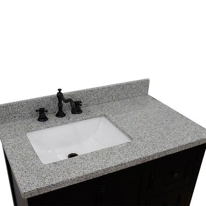 Bellaterra Home Plantation 37" 2-Door 3-Drawer Brown Ash Freestanding Vanity Set With Ceramic Left Offset Undermount Rectangular Sink and Gray Granite Top