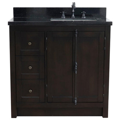 Bellaterra Home Plantation 37" 2-Door 3-Drawer Brown Ash Freestanding Vanity Set With Ceramic Right Offset Undermount Rectangular Sink and Black Galaxy Top