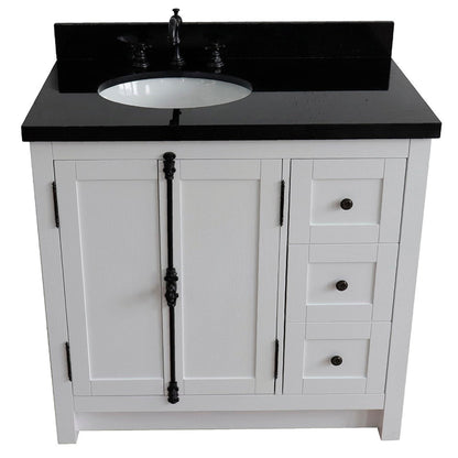 Bellaterra Home Plantation 37" 2-Door 3-Drawer Glacier Ash Freestanding Vanity Set With Ceramic Left Offset Undermount Oval Sink and Black Galaxy Top