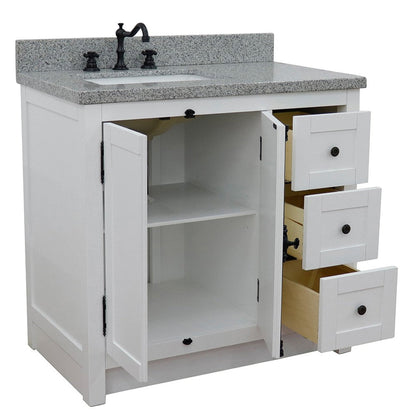 Bellaterra Home Plantation 37" 2-Door 3-Drawer Glacier Ash Freestanding Vanity Set With Ceramic Left Offset Undermount Rectangle Sink and Gray Granite Top