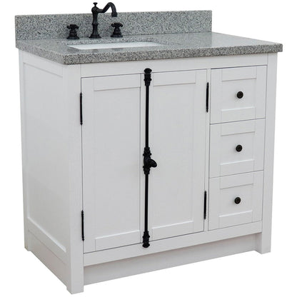 Bellaterra Home Plantation 37" 2-Door 3-Drawer Glacier Ash Freestanding Vanity Set With Ceramic Left Offset Undermount Rectangle Sink and Gray Granite Top