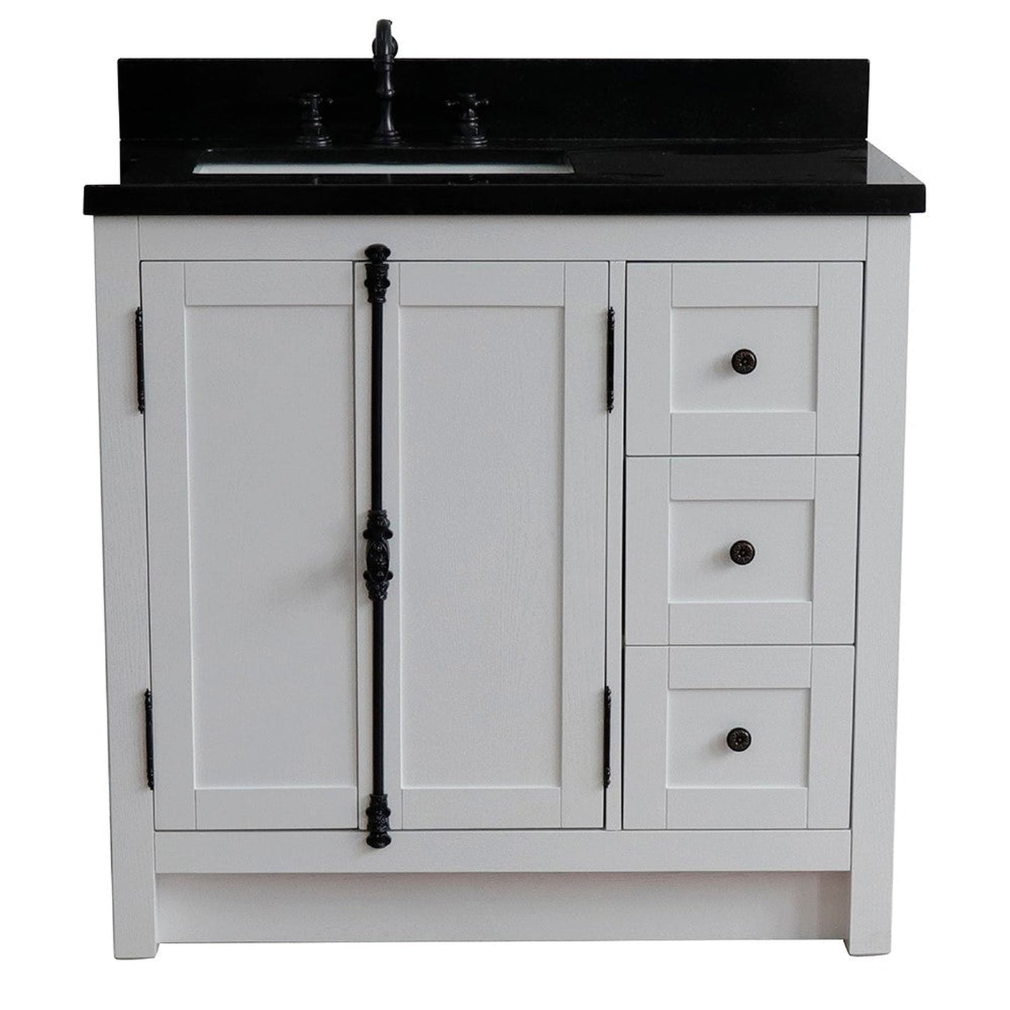 Bellaterra Home Plantation 37" 2-Door 3-Drawer Glacier Ash Freestanding Vanity Set With Ceramic Left Offset Undermount Rectangular Sink and Black Galaxy Top