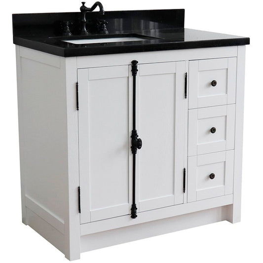 Bellaterra Home Plantation 37" 2-Door 3-Drawer Glacier Ash Freestanding Vanity Set With Ceramic Left Offset Undermount Rectangular Sink and Black Galaxy Top