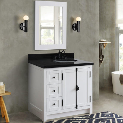 Bellaterra Home Plantation 37" 2-Door 3-Drawer Glacier Ash Freestanding Vanity Set With Ceramic Right Offset Undermount Oval Sink and Black Galaxy Top