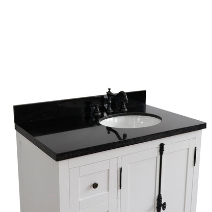 Bellaterra Home Plantation 37" 2-Door 3-Drawer Glacier Ash Freestanding Vanity Set With Ceramic Right Offset Undermount Oval Sink and Black Galaxy Top