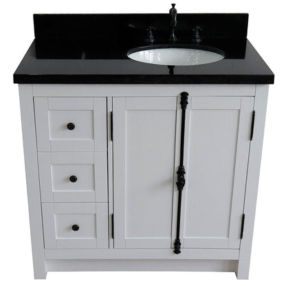 Bellaterra Home Plantation 37" 2-Door 3-Drawer Glacier Ash Freestanding Vanity Set With Ceramic Right Offset Undermount Oval Sink and Black Galaxy Top