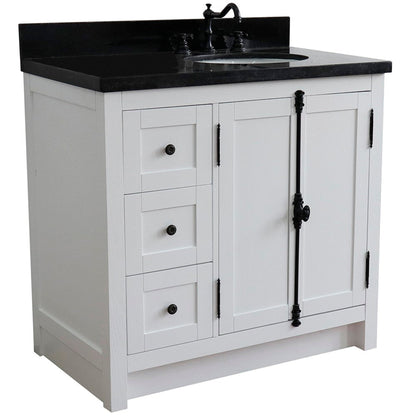 Bellaterra Home Plantation 37" 2-Door 3-Drawer Glacier Ash Freestanding Vanity Set With Ceramic Right Offset Undermount Oval Sink and Black Galaxy Top