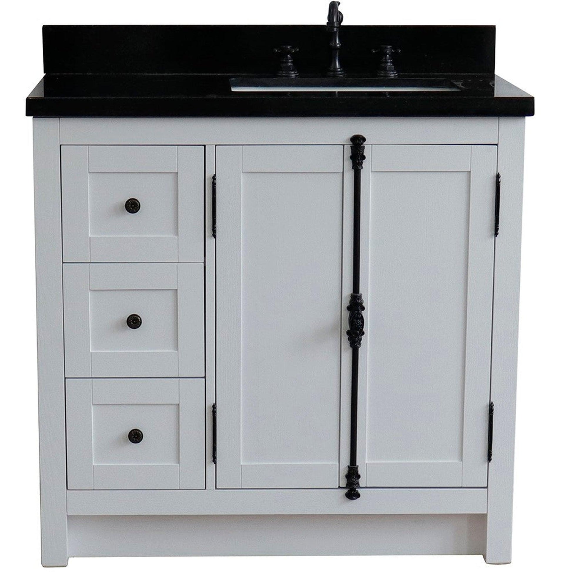 Bellaterra Home Plantation 37" 2-Door 3-Drawer Glacier Ash Freestanding Vanity Set With Ceramic Right Offset Undermount Rectangular Sink and Black Galaxy Top