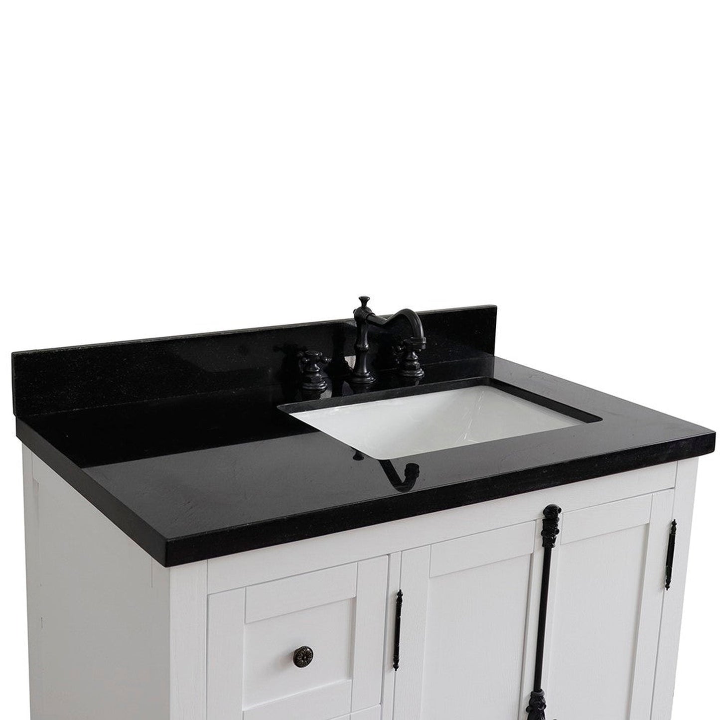 Bellaterra Home Plantation 37" 2-Door 3-Drawer Glacier Ash Freestanding Vanity Set With Ceramic Right Offset Undermount Rectangular Sink and Black Galaxy Top