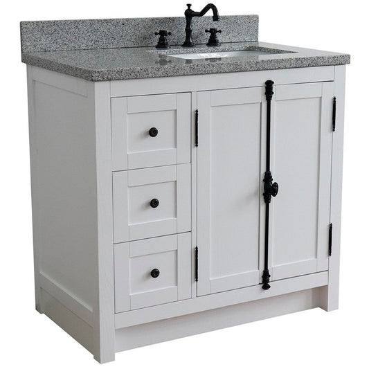 Bellaterra Home Plantation 37" 2-Door 3-Drawer Glacier Ash Freestanding Vanity Set With Ceramic Right Offset Undermount Rectangular Sink and Gray Granite Top