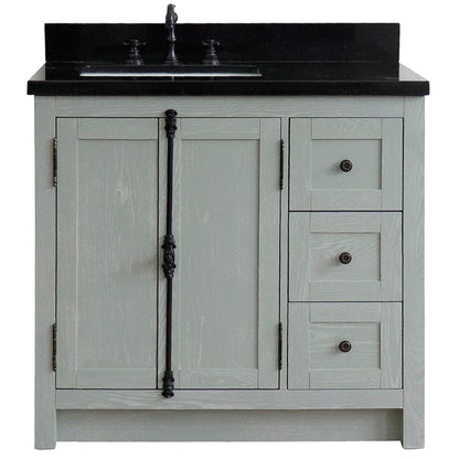 Bellaterra Home Plantation 37" 2-Door 3-Drawer Gray Ash Freestanding Vanity Set With Ceramic Left Offset Undermount Rectangular Sink and Black Galaxy Top