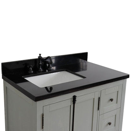 Bellaterra Home Plantation 37" 2-Door 3-Drawer Gray Ash Freestanding Vanity Set With Ceramic Left Offset Undermount Rectangular Sink and Black Galaxy Top