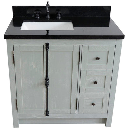 Bellaterra Home Plantation 37" 2-Door 3-Drawer Gray Ash Freestanding Vanity Set With Ceramic Left Offset Undermount Rectangular Sink and Black Galaxy Top