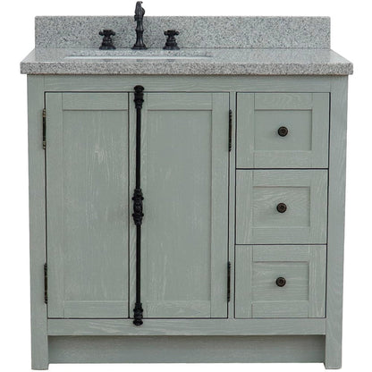 Bellaterra Home Plantation 37" 2-Door 3-Drawer Gray Ash Freestanding Vanity Set With Ceramic Left Offset Undermount Rectangular Sink and Gray Granite Top