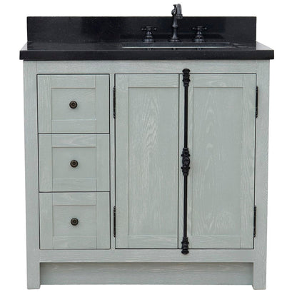 Bellaterra Home Plantation 37" 2-Door 3-Drawer Gray Ash Freestanding Vanity Set With Ceramic Right Offset Undermount Rectangular Sink and Black Galaxy Top