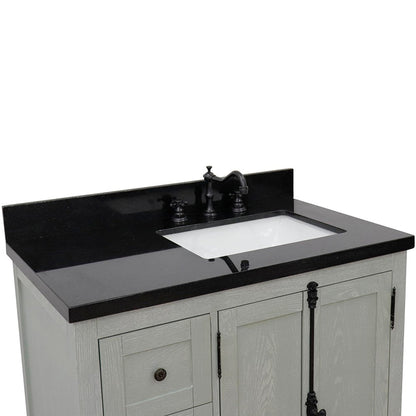 Bellaterra Home Plantation 37" 2-Door 3-Drawer Gray Ash Freestanding Vanity Set With Ceramic Right Offset Undermount Rectangular Sink and Black Galaxy Top