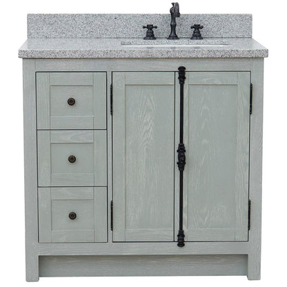 Bellaterra Home Plantation 37" 2-Door 3-Drawer Gray Ash Freestanding Vanity Set With Ceramic Right Offset Undermount Rectangular Sink and Gray Granite Top