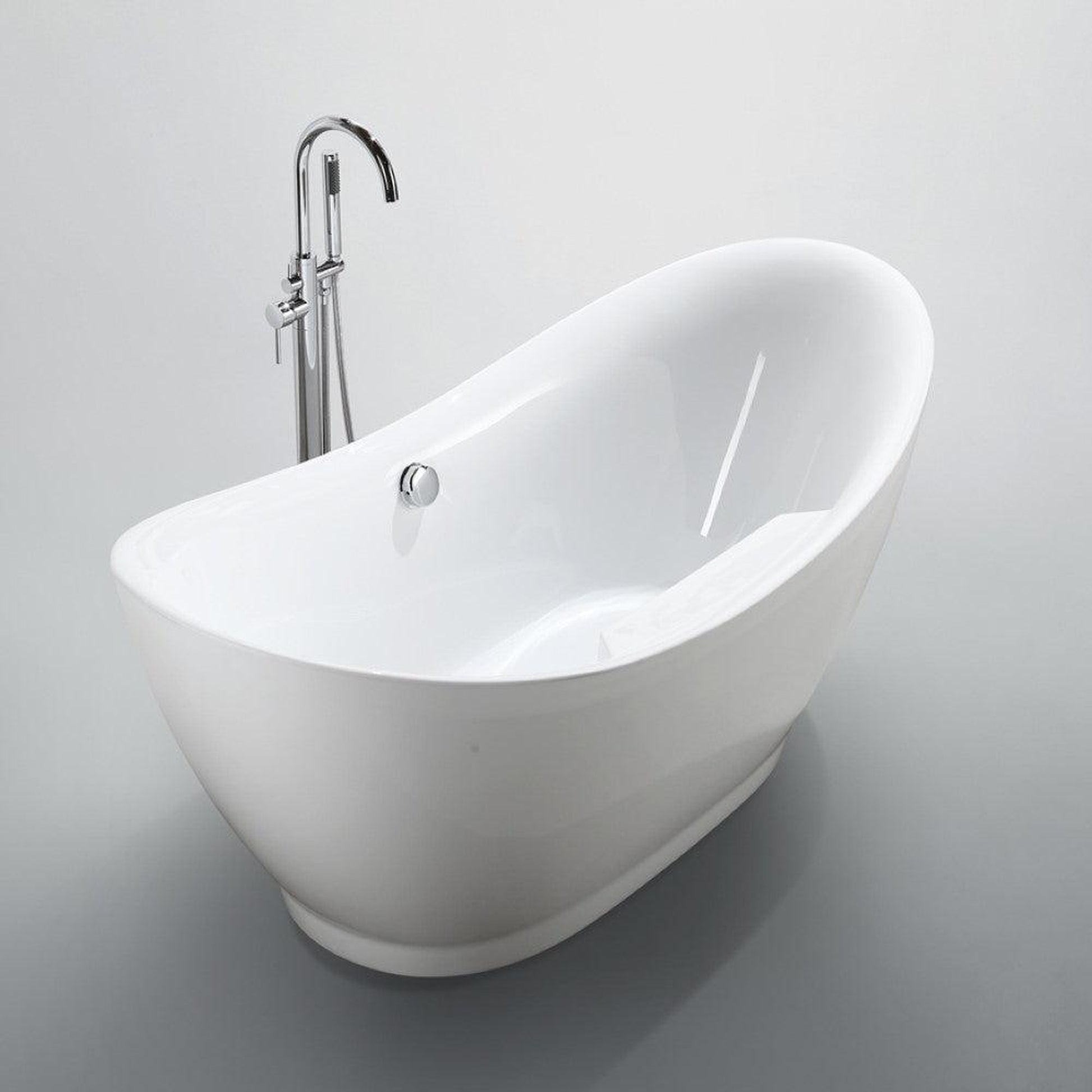 Bellaterra Home Salerno 68" x 32" Glossy White Oval Acrylic Freestanding Double Slipper Soaking Bathtub