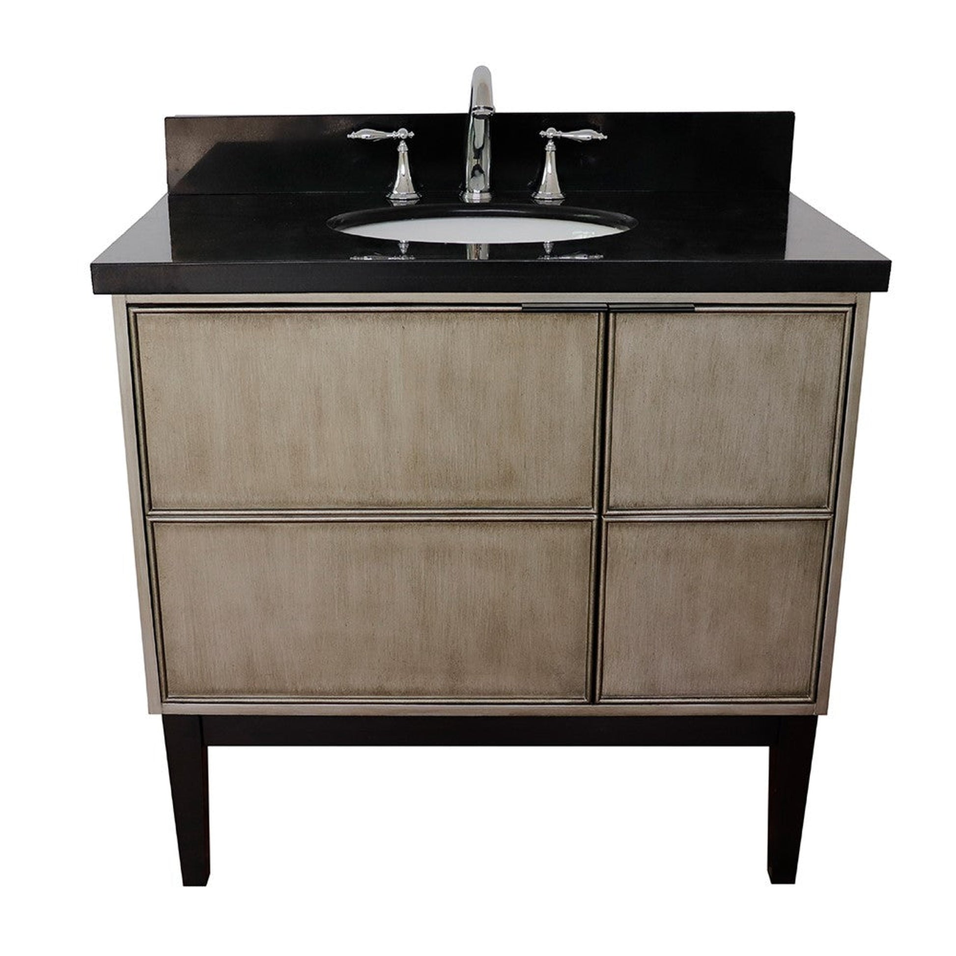 Bellaterra Home Scandi 37" 1-Door 2-Drawer Linen Brown Freestanding Vanity Set With Ceramic Undermount Oval Sink and Black Galaxy Top