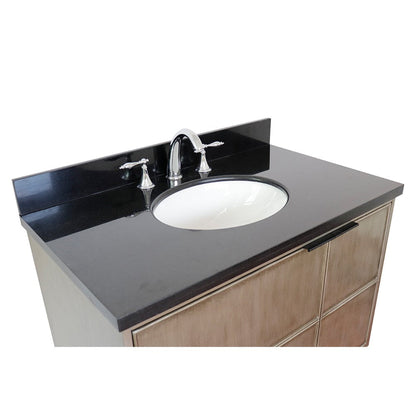 Bellaterra Home Scandi 37" 1-Door 2-Drawer Linen Brown Freestanding Vanity Set With Ceramic Undermount Oval Sink and Black Galaxy Top