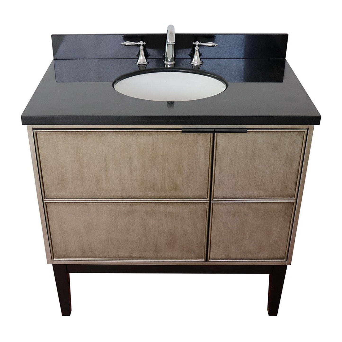 Bellaterra Home Scandi 37" 1-Door 2-Drawer Linen Brown Freestanding Vanity Set With Ceramic Undermount Oval Sink and Black Galaxy Top