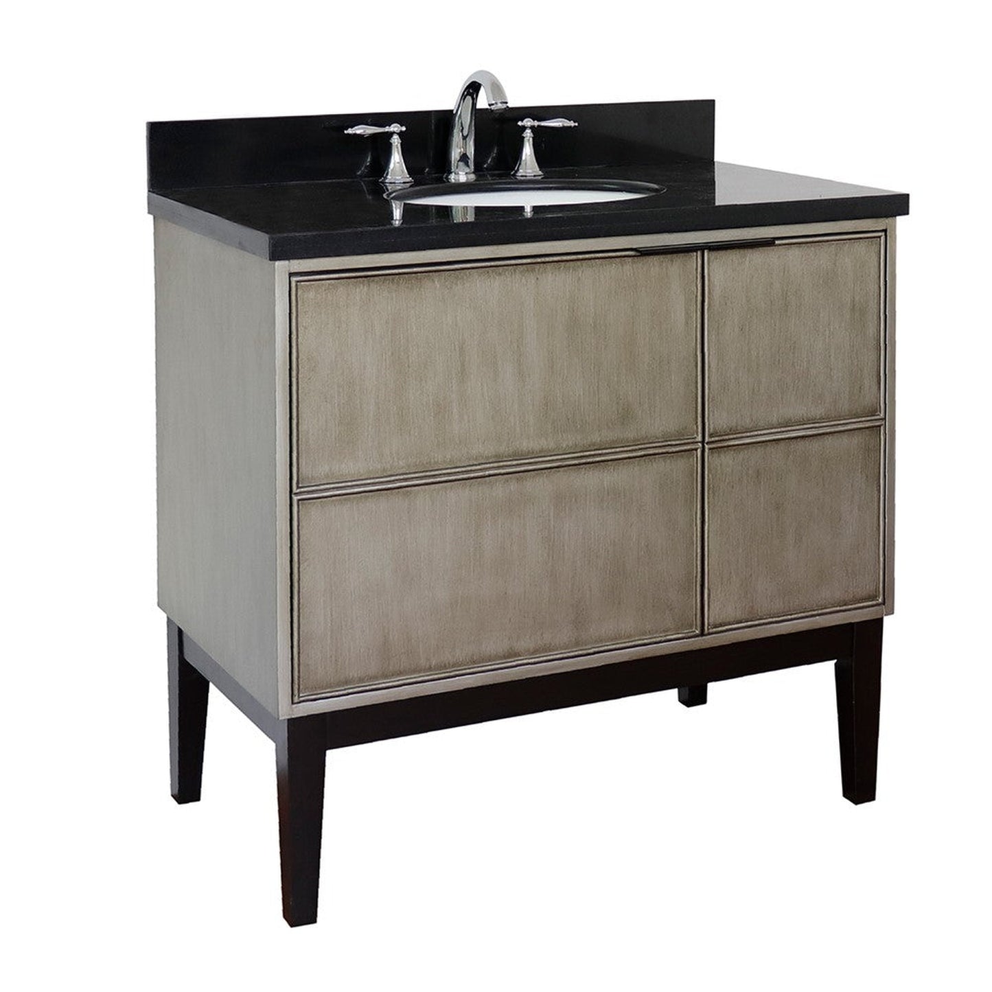 Bellaterra Home Scandi 37" 1-Door 2-Drawer Linen Brown Freestanding Vanity Set With Ceramic Undermount Oval Sink and Black Galaxy Top