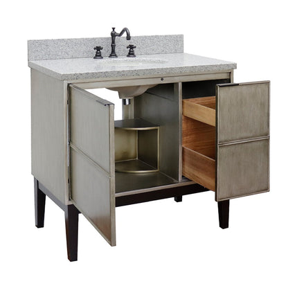 Bellaterra Home Scandi 37" 1-Door 2-Drawer Linen Brown Freestanding Vanity Set With Ceramic Undermount Oval Sink and Gray Granite Top