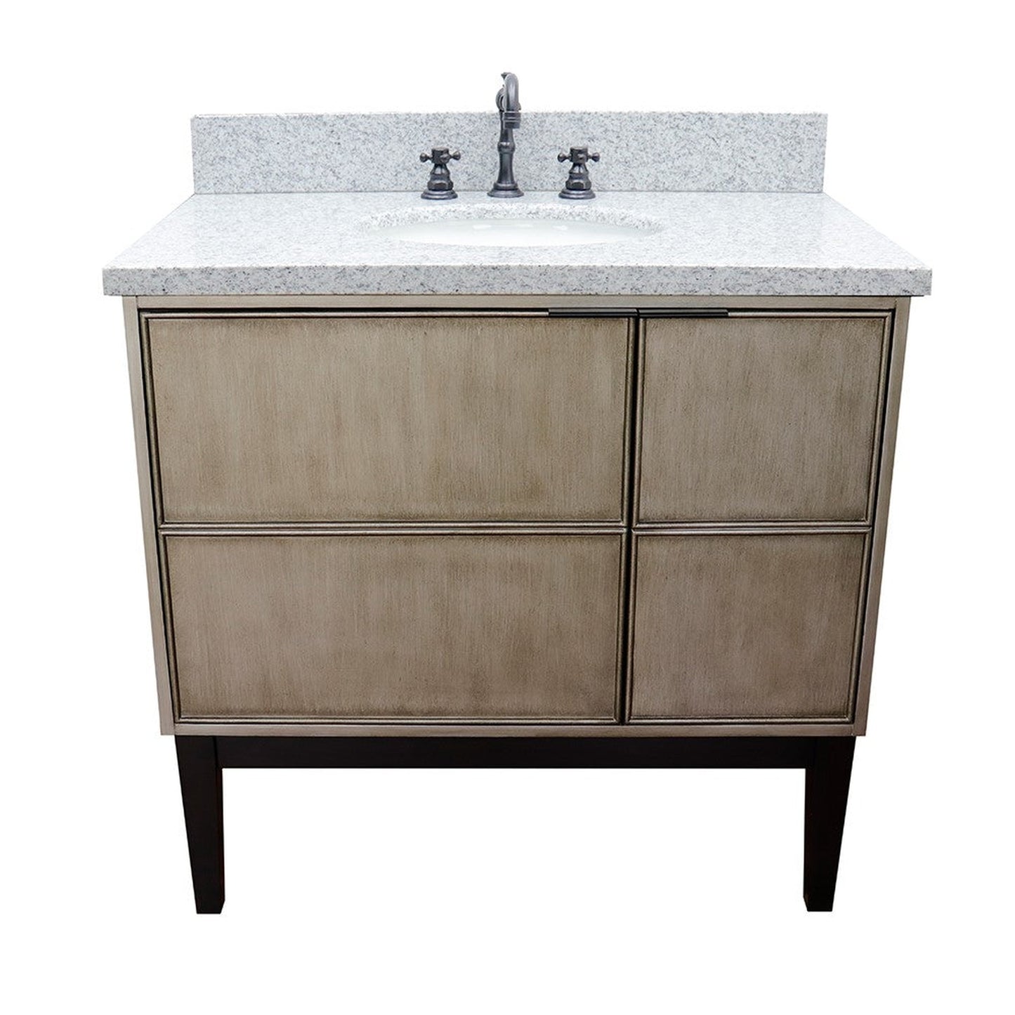 Bellaterra Home Scandi 37" 1-Door 2-Drawer Linen Brown Freestanding Vanity Set With Ceramic Undermount Oval Sink and Gray Granite Top