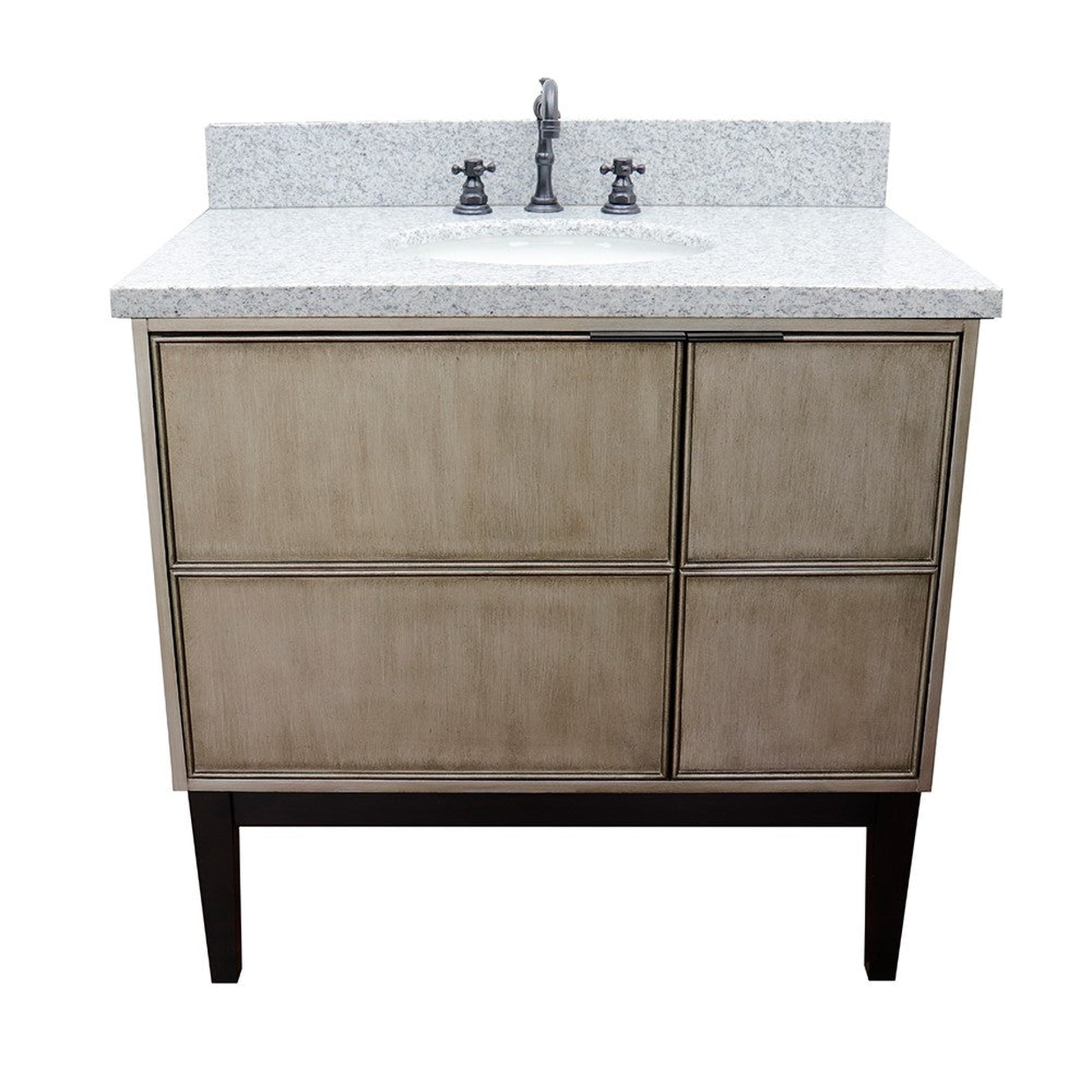 Bellaterra Home Scandi 37" 1-Door 2-Drawer Linen Brown Freestanding Vanity Set With Ceramic Undermount Oval Sink and Gray Granite Top
