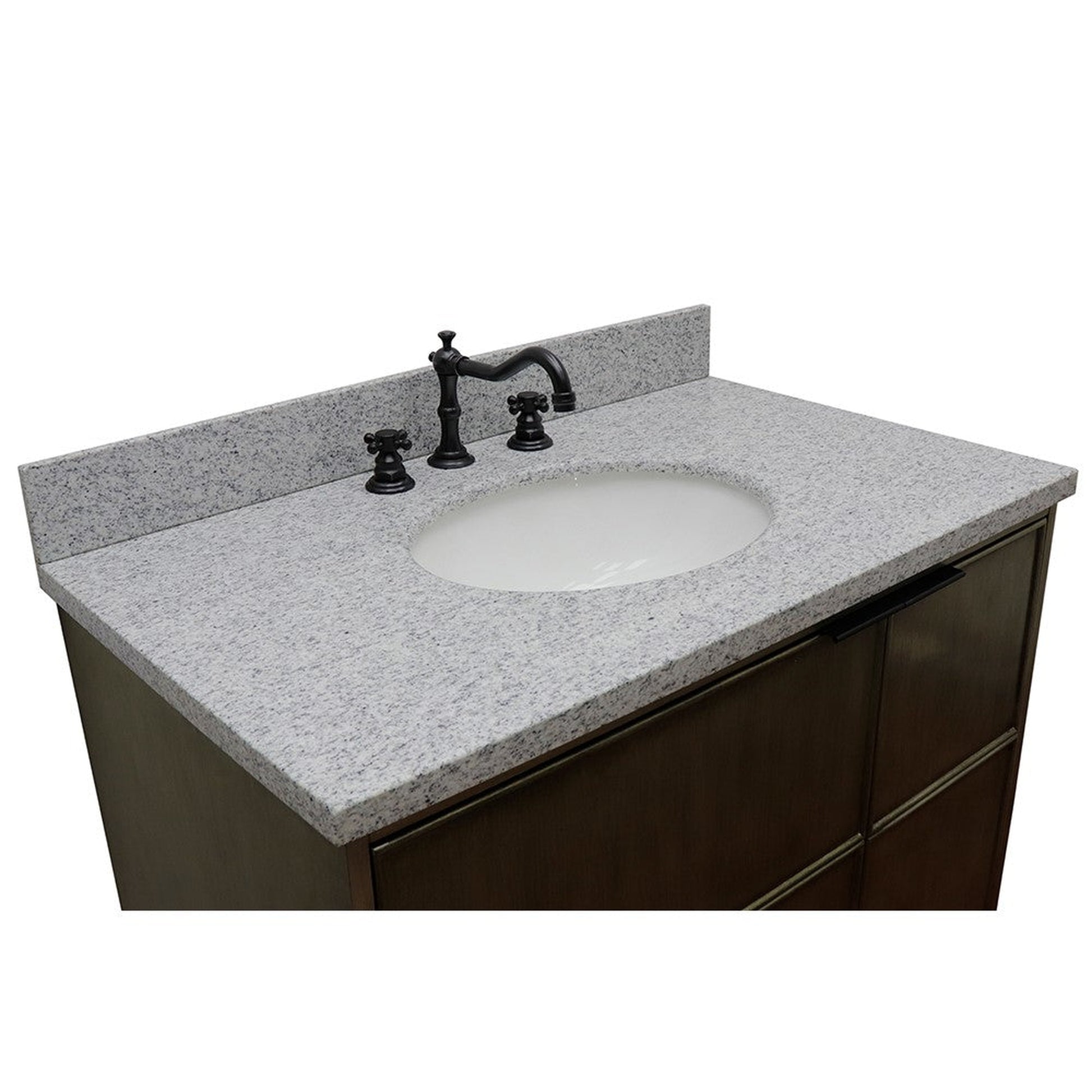 Bellaterra Home Scandi 37" 1-Door 2-Drawer Linen Brown Freestanding Vanity Set With Ceramic Undermount Oval Sink and Gray Granite Top