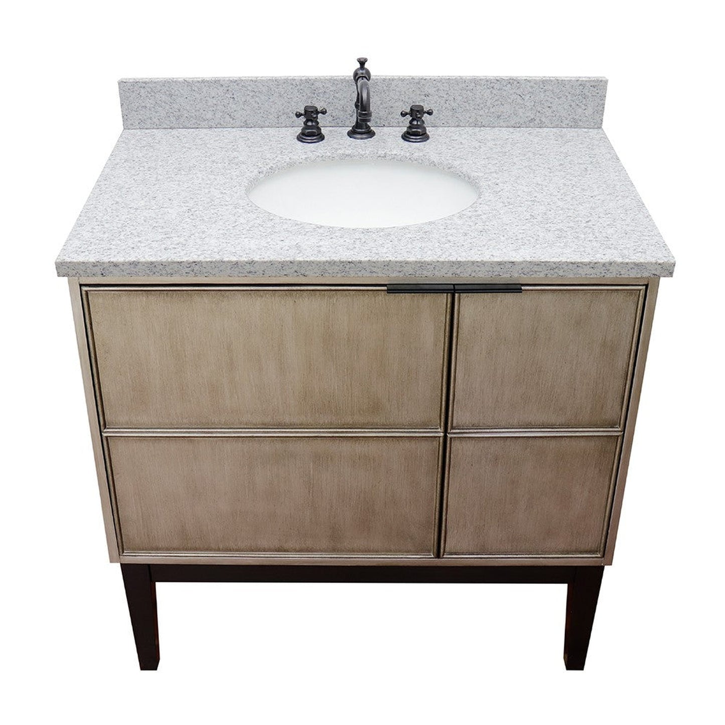 Bellaterra Home Scandi 37" 1-Door 2-Drawer Linen Brown Freestanding Vanity Set With Ceramic Undermount Oval Sink and Gray Granite Top