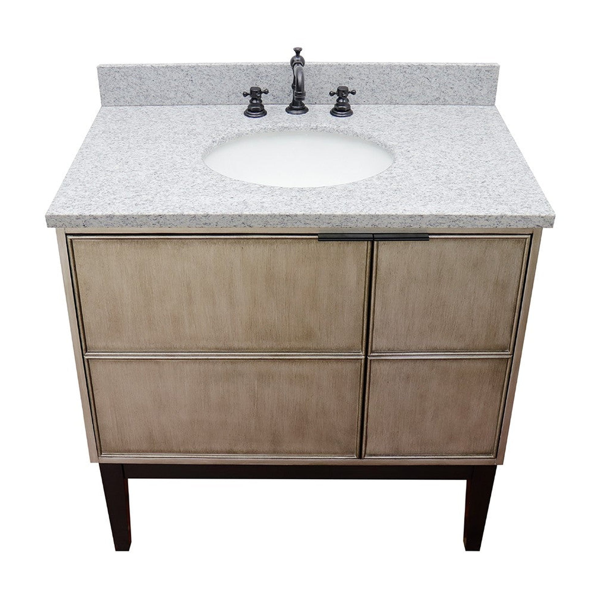 Bellaterra Home Scandi 37" 1-Door 2-Drawer Linen Brown Freestanding Vanity Set With Ceramic Undermount Oval Sink and Gray Granite Top