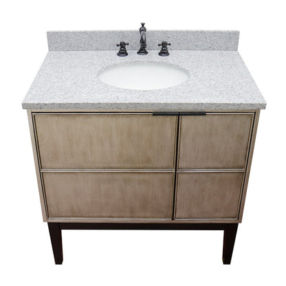 Bellaterra Home Scandi 37" 1-Door 2-Drawer Linen Brown Freestanding Vanity Set With Ceramic Undermount Oval Sink and Gray Granite Top