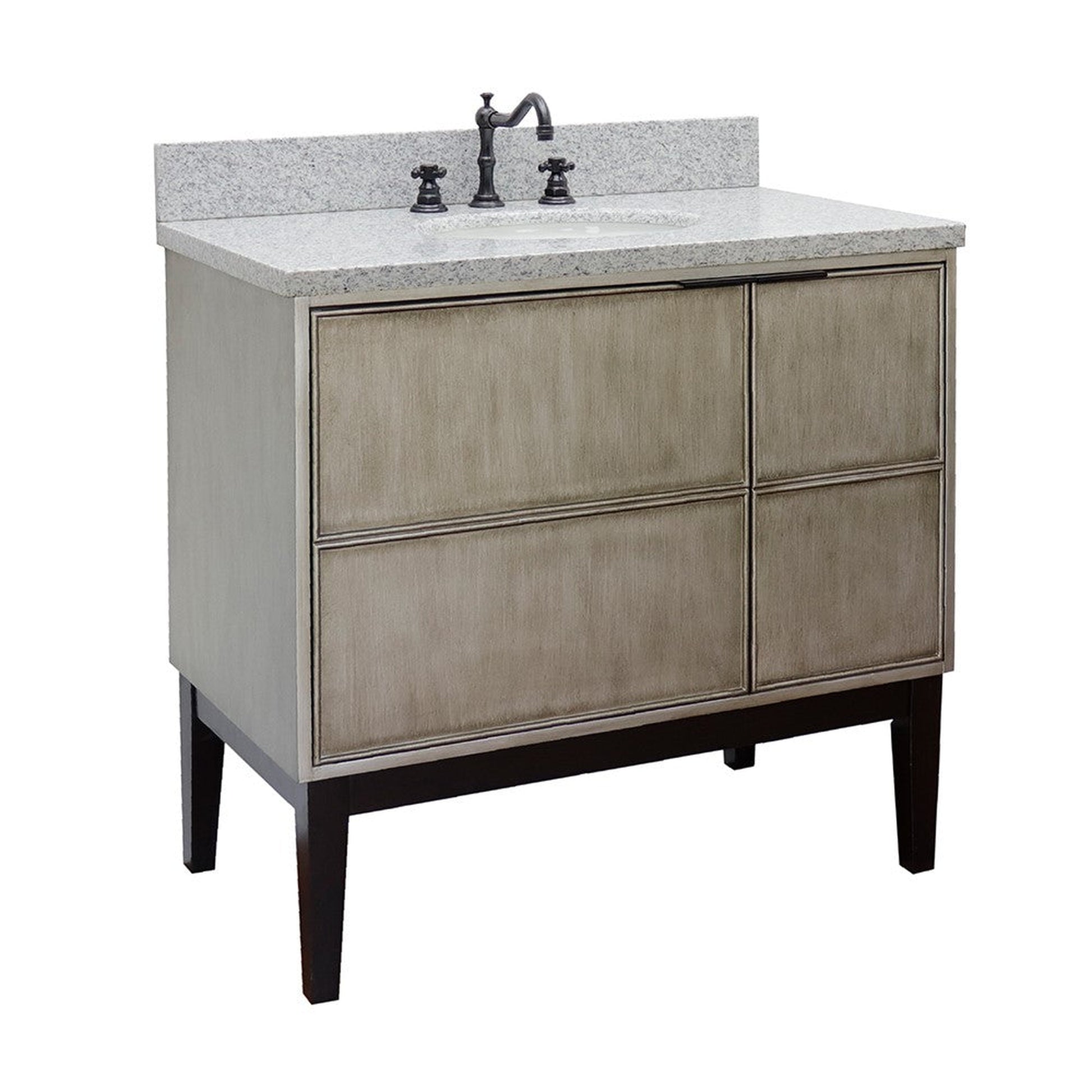 Bellaterra Home Scandi 37" 1-Door 2-Drawer Linen Brown Freestanding Vanity Set With Ceramic Undermount Oval Sink and Gray Granite Top