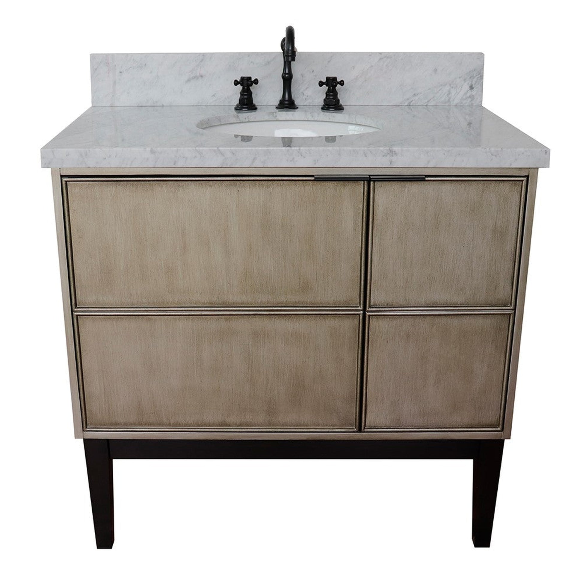 Bellaterra Home Scandi 37" 1-Door 2-Drawer Linen Brown Freestanding Vanity Set With Ceramic Undermount Oval Sink and White Carrara Marble Top