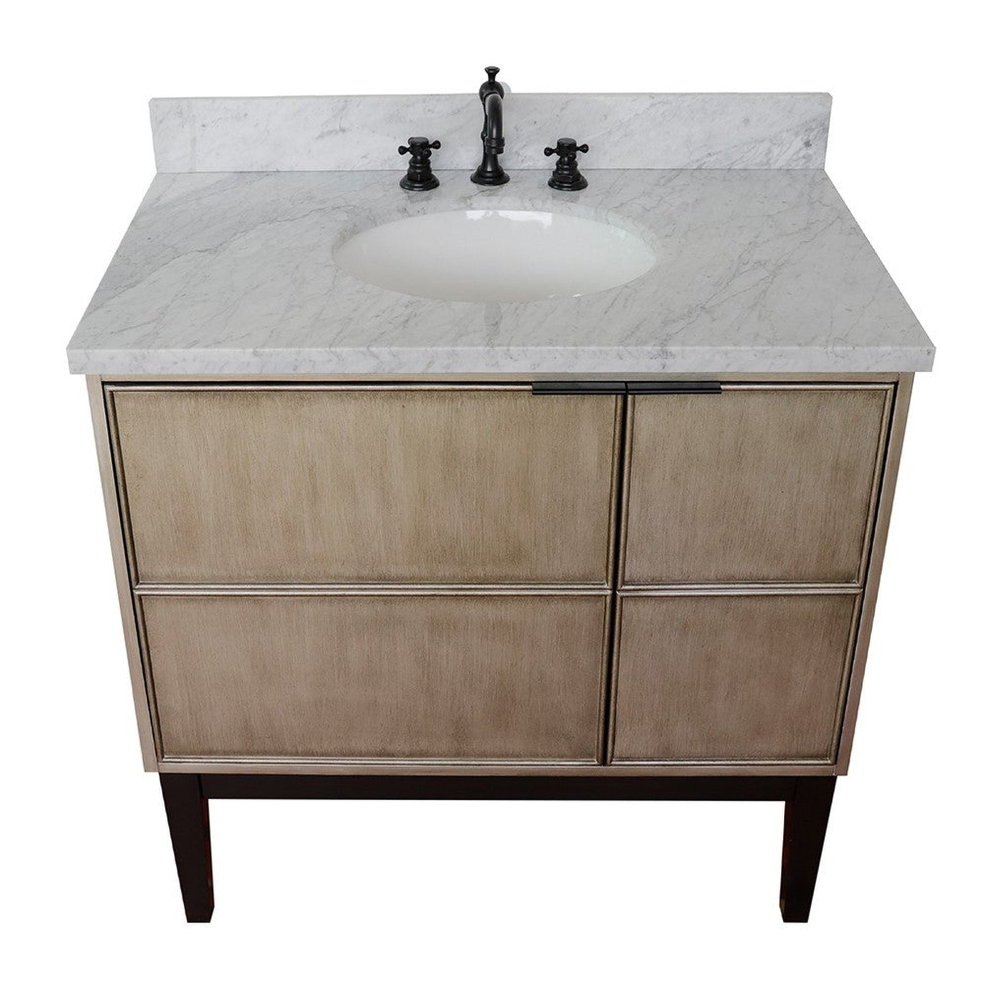 Bellaterra Home Scandi 37" 1-Door 2-Drawer Linen Brown Freestanding Vanity Set With Ceramic Undermount Oval Sink and White Carrara Marble Top