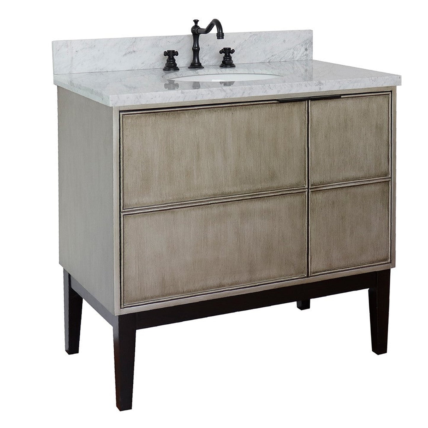 Bellaterra Home Scandi 37" 1-Door 2-Drawer Linen Brown Freestanding Vanity Set With Ceramic Undermount Oval Sink and White Carrara Marble Top