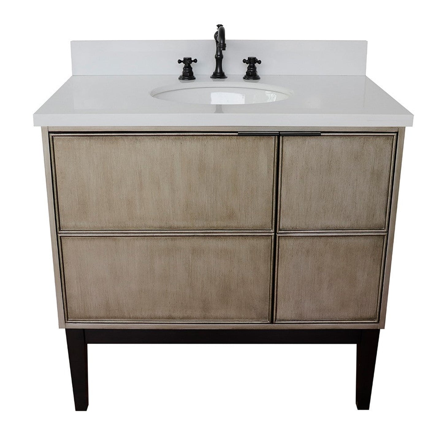 Bellaterra Home Scandi 37" 1-Door 2-Drawer Linen Brown Freestanding Vanity Set With Ceramic Undermount Oval Sink and White Quartz Top