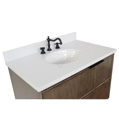 Bellaterra Home Scandi 37" 1-Door 2-Drawer Linen Brown Freestanding Vanity Set With Ceramic Undermount Oval Sink and White Quartz Top