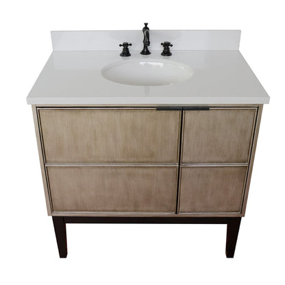 Bellaterra Home Scandi 37" 1-Door 2-Drawer Linen Brown Freestanding Vanity Set With Ceramic Undermount Oval Sink and White Quartz Top