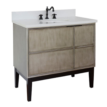 Bellaterra Home Scandi 37" 1-Door 2-Drawer Linen Brown Freestanding Vanity Set With Ceramic Undermount Oval Sink and White Quartz Top