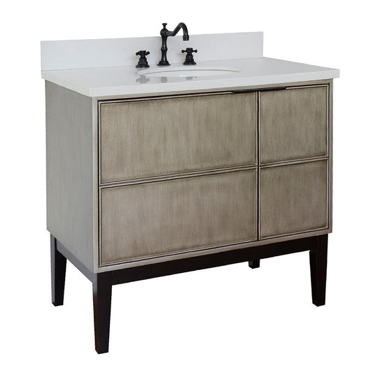 Bellaterra Home Scandi 37" 1-Door 2-Drawer Linen Brown Freestanding Vanity Set With Ceramic Undermount Oval Sink and White Quartz Top