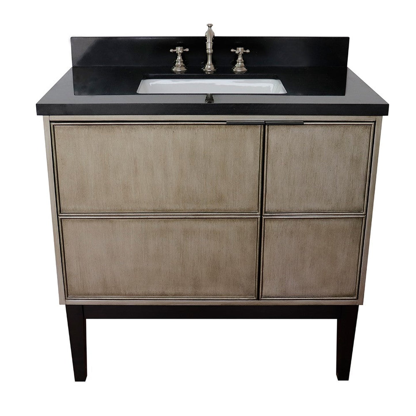 Bellaterra Home Scandi 37" 1-Door 2-Drawer Linen Brown Freestanding Vanity Set With Ceramic Undermount Rectangular Sink and Black Galaxy Top