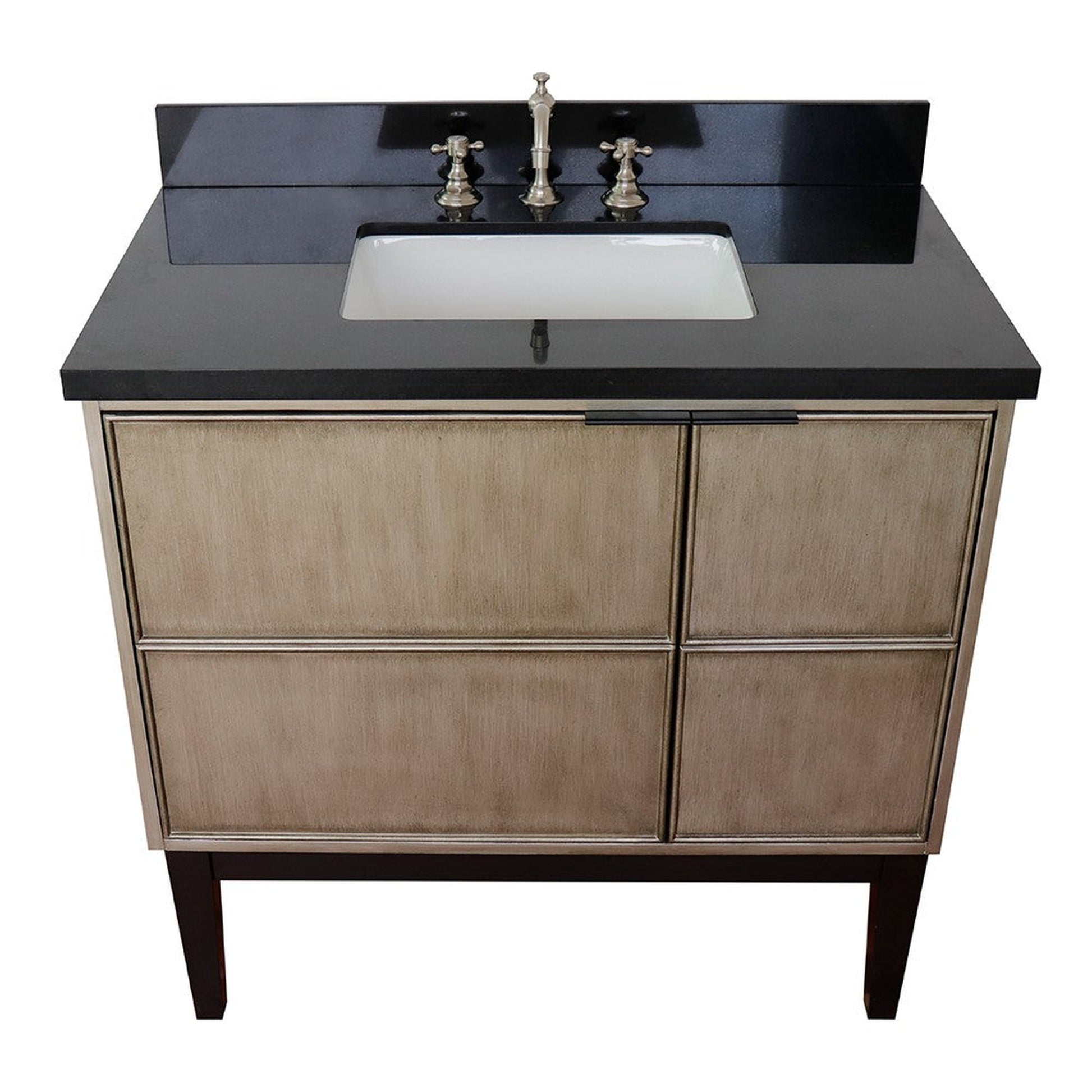 Bellaterra Home Scandi 37" 1-Door 2-Drawer Linen Brown Freestanding Vanity Set With Ceramic Undermount Rectangular Sink and Black Galaxy Top