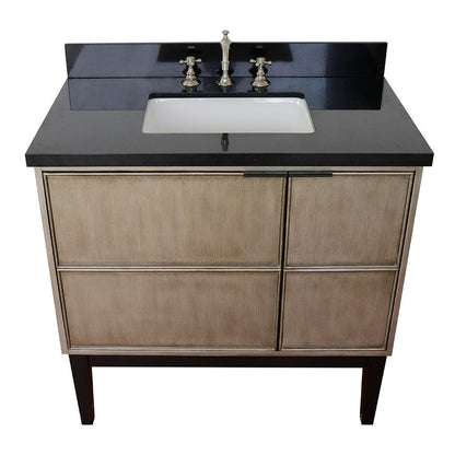 Bellaterra Home Scandi 37" 1-Door 2-Drawer Linen Brown Freestanding Vanity Set With Ceramic Undermount Rectangular Sink and Black Galaxy Top