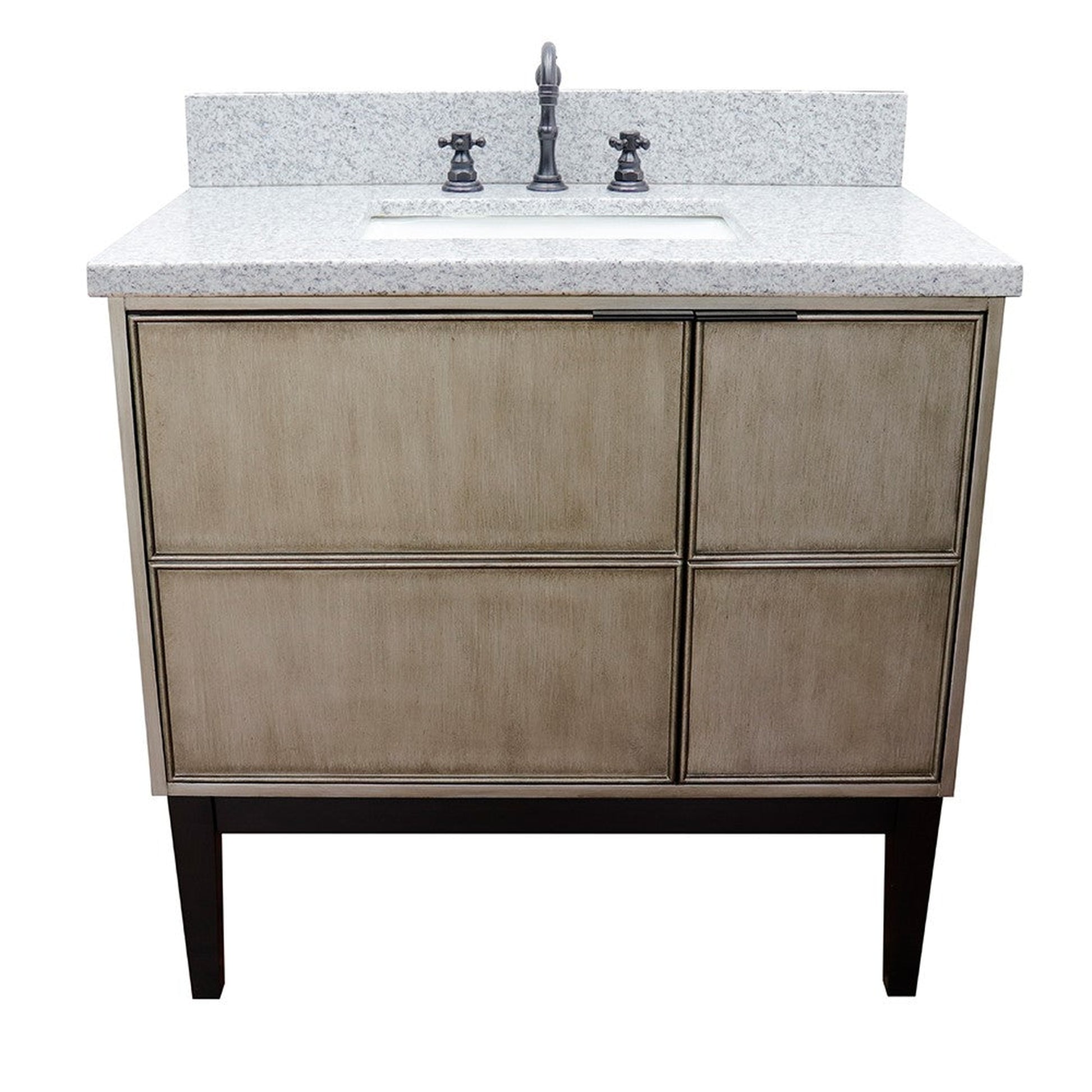 Bellaterra Home Scandi 37" 1-Door 2-Drawer Linen Brown Freestanding Vanity Set With Ceramic Undermount Rectangular Sink and Gray Granite Top