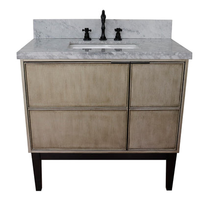 Bellaterra Home Scandi 37" 1-Door 2-Drawer Linen Brown Freestanding Vanity Set With Ceramic Undermount Rectangular Sink and White Carrara Marble Top