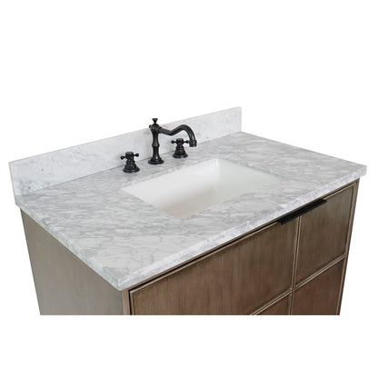 Bellaterra Home Scandi 37" 1-Door 2-Drawer Linen Brown Freestanding Vanity Set With Ceramic Undermount Rectangular Sink and White Carrara Marble Top